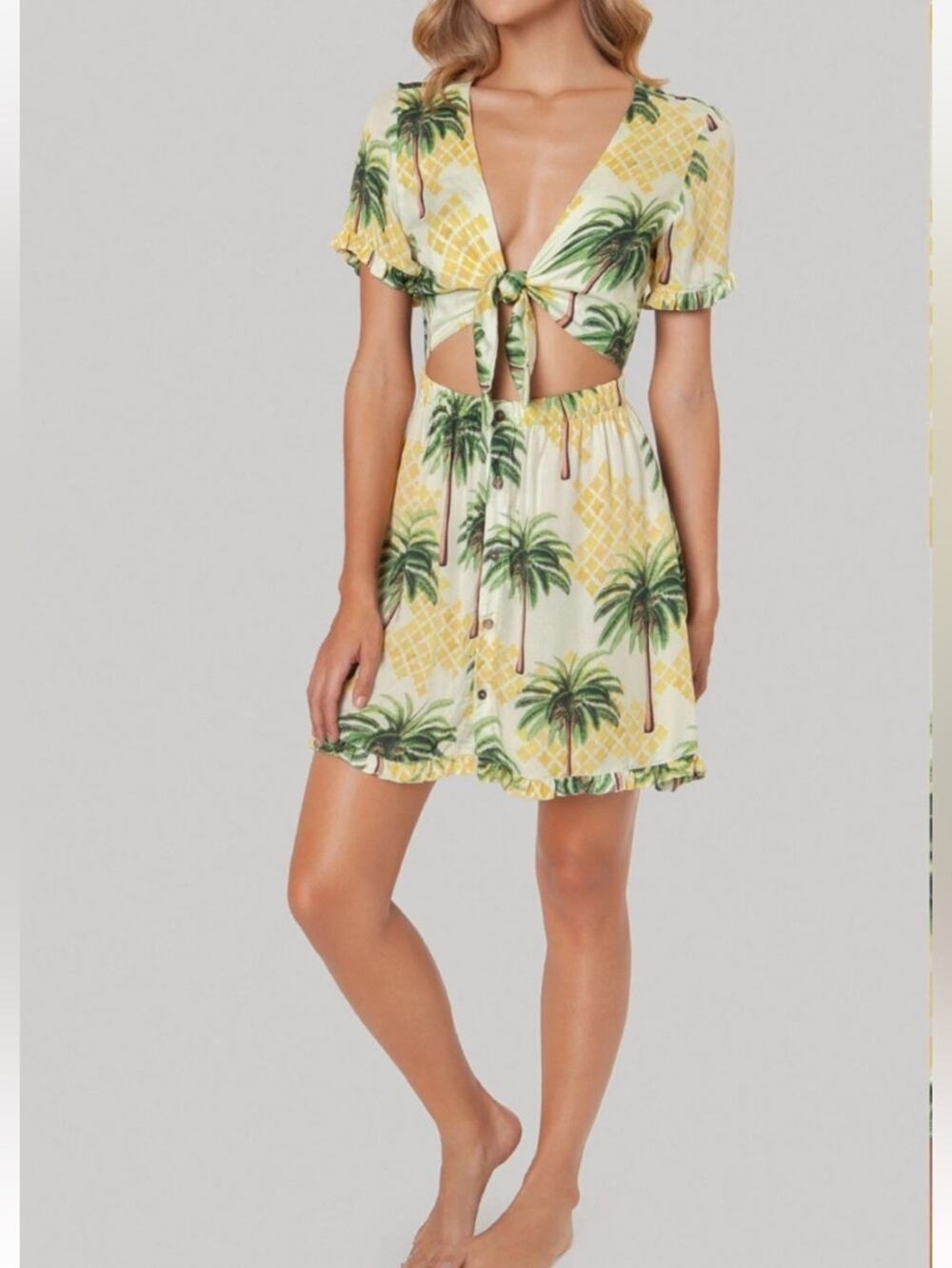 Agua Bendita Melanie Goa Dress Tropical Print size small Yellow Green